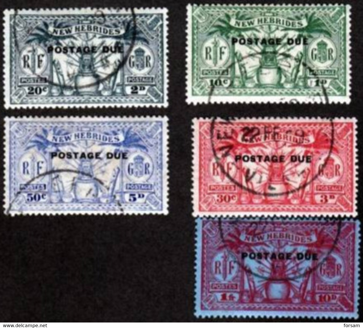 NEW HEBRIDES..1925..Michel # 1-5...used...Portomarken...MiCV - 36 Euro. - Portomarken