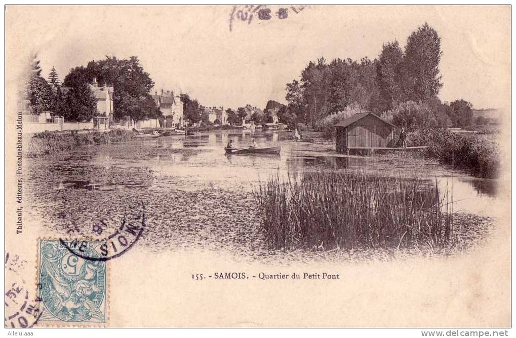 CPA Belle Carte Postale FRANCE SAMOIS Quartier Du Petit Pont Animée Barque PRECURSEUR - Samois