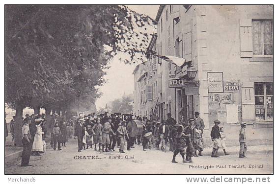 VOSGES.CHATEL.RUE DU QUAI ..FETE ET FANFARE ET TABAC RECETTE BURALISTE  ..BELLE CPA TRES BON ETAT - Chatel Sur Moselle