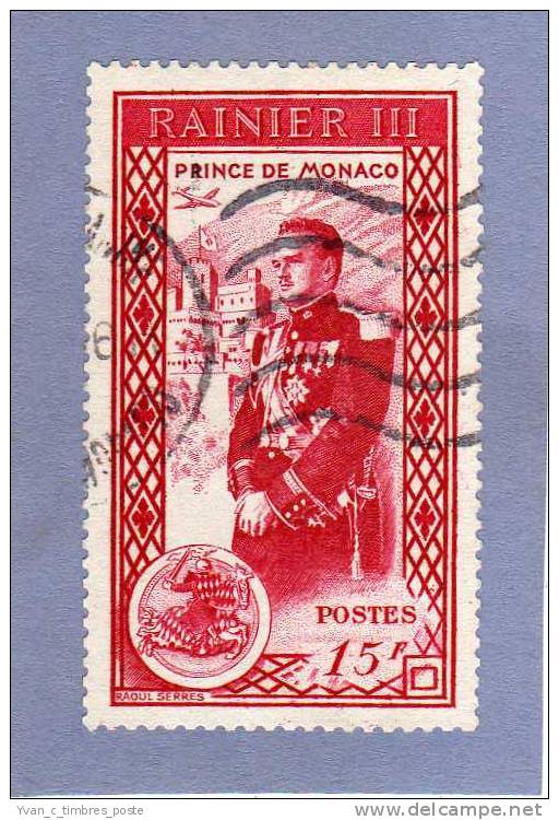 MONACO TIMBRE N° 342 OBLITERE AVENEMENT DU PRINCE RAINIER III 15F ROUGE CARMINE - Used Stamps