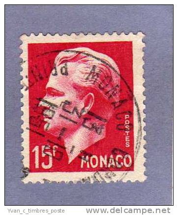 MONACO TIMBRE N° 348 OBLITERE PRINCE RAINIER III 15F CARMIN - Used Stamps