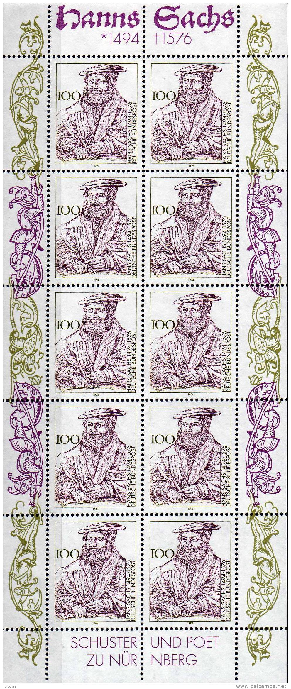 500.GT Poet Hans Sachs Nürnberg BRD 1763 Plus 10-KB ** 18€ - Cantantes