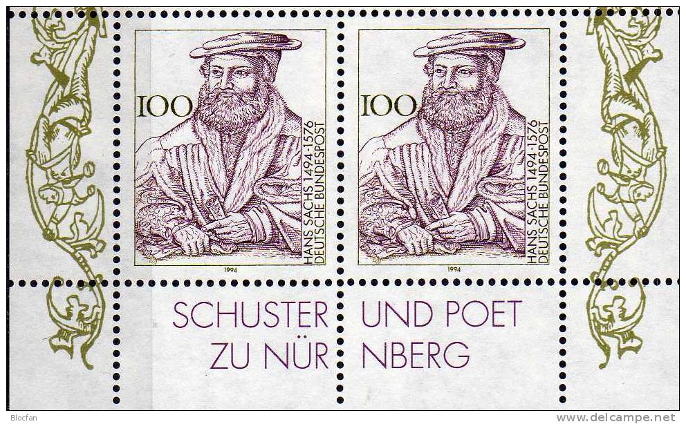 500.GT Poet Hans Sachs Nürnberg BRD 1763 Plus 10-KB ** 18€ - Singers