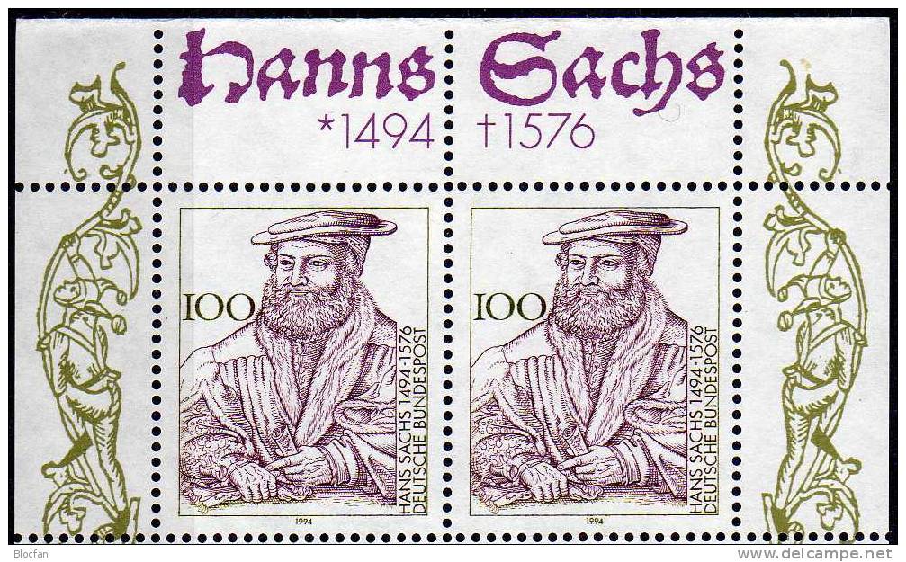 500.GT Poet Hans Sachs Nürnberg BRD 1763 Plus 10-KB ** 18€ - Cantantes