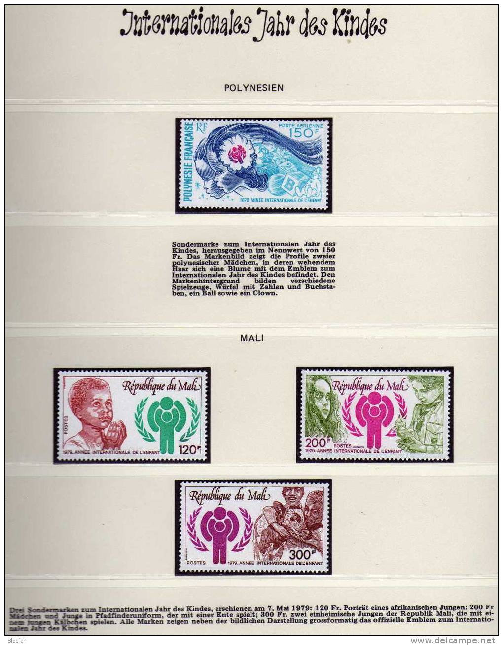 UN Jahr Des Kindes 1979 Mali 693/5+Polynesien 284 ** 15€ Kinder Und Tiere UNESCO/UNICEF Document Stamps Of Children - Storia Postale