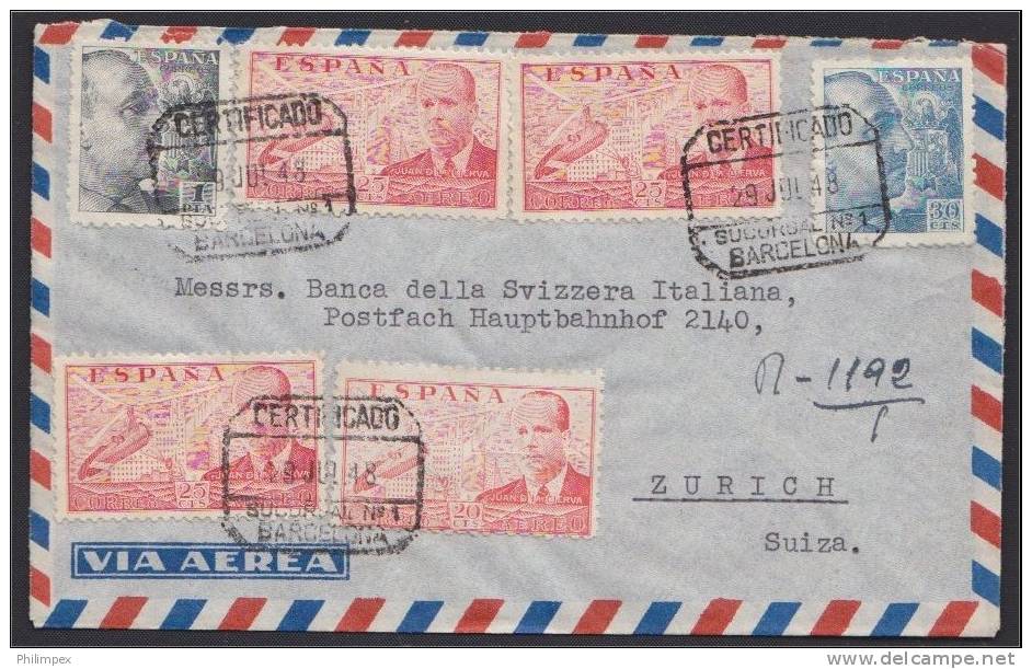 SPAIN, 2 AIRPOSTCOVERS 1948 TO SWITZERLAND, ONE REGISTERED - Cartas & Documentos