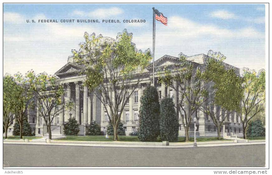 US Federal Court Building, American Flag, Pueblo, Colorado, Linen - Pueblo