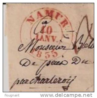 BELGIQUE : 1855:Lettre De NAMUR Vers FONTAINE L´EVËQUE.Cachet NAMUR Double Cercle Rouge. - Autres & Non Classés