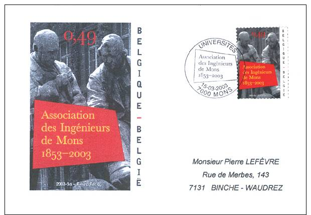 Enveloppe 2003 N° 3160 Avec FDC(prévente) - Association Des Ingénieurs De Mons - 2001-2010