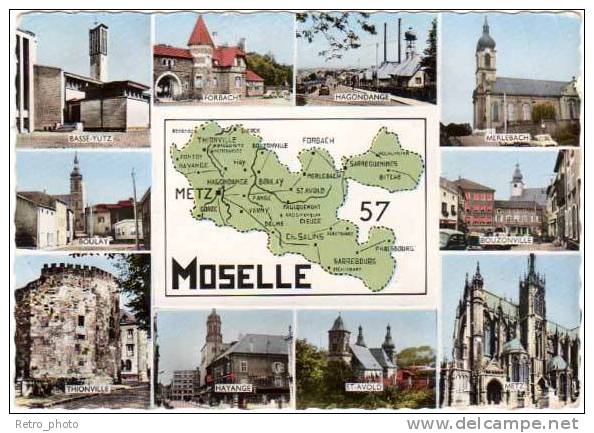 Moselle - CPSm Multivues, Contour Géographique : Forbach, St-Avold, Metz, Boulay, Merlebach, ... - Autres & Non Classés