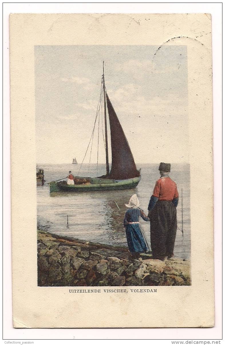 Cp , PAYS BAS , VOLENDAM , Voilier , Bateau , Colorisée , Voyagée 1913 - Volendam