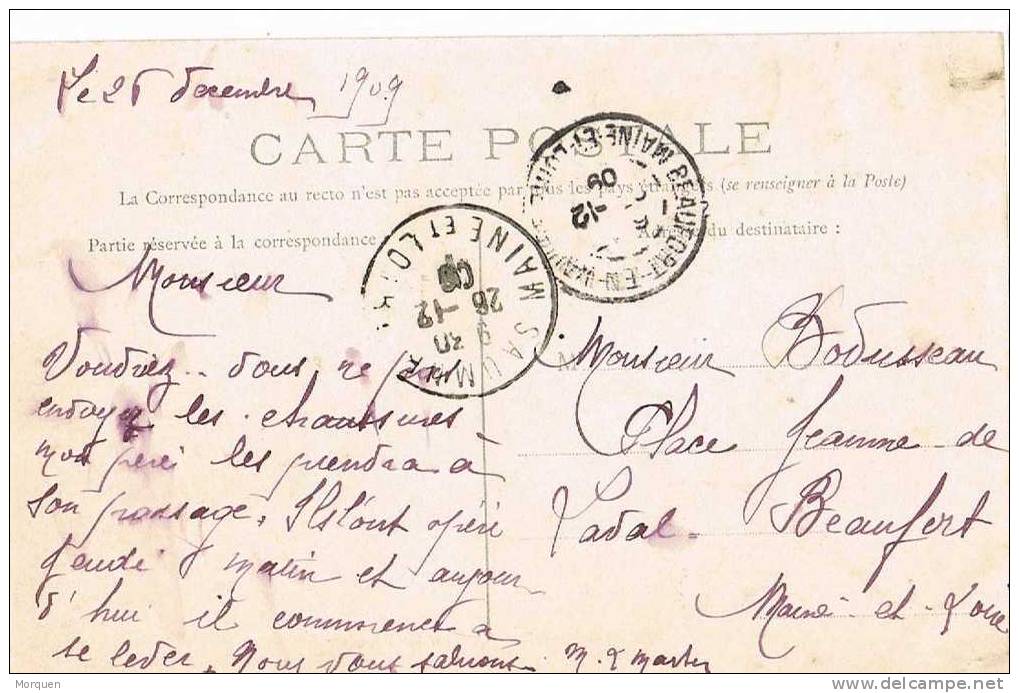 Postal SAUMUR (Maine Et Loire) 1909. Semeuse Camée - 1906-38 Semeuse Camée