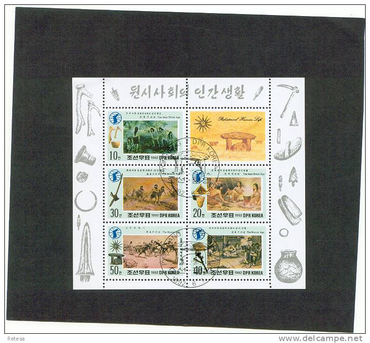 NOORD KOREA  BRONZEN TIJDPERK 1992 GESTEMPELD  BLOK - Prehistoria