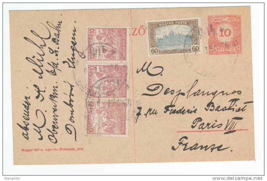 1920 : Un Entier Postal + Complément D´affr. Pour Paris - Enteros Postales