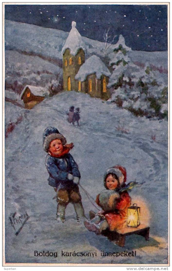 ART DÉCO / JUGENDSTIL : ENFANTS En HIVER Avec LUGE - BELLE ILLUSTRATION SIGNÉE: K. FEIERTAG (d-516) - Feiertag, Karl