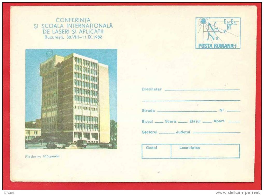 ROMANIA 1982 Postal Stationery Cover. Conference And International School Of Lasers And Applications - Fisica