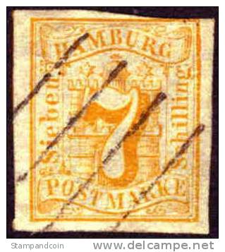 Hamburg #6 Used 7s Orange From 1859 - Hamburg