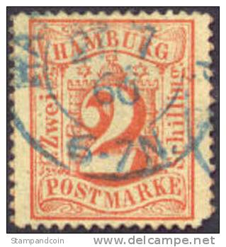 Hamburg #15 Used 2s Red Numeral From 1864 - Hamburg