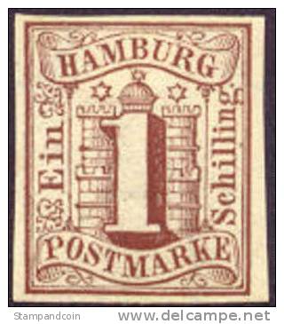 Hamburg #2 XF Mint Hinged 1s Brown From 1859 - Hamburg