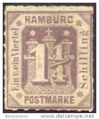 Hamburg #24 Mint No Gum 1-1/4s Violet From 1866 - Hamburg