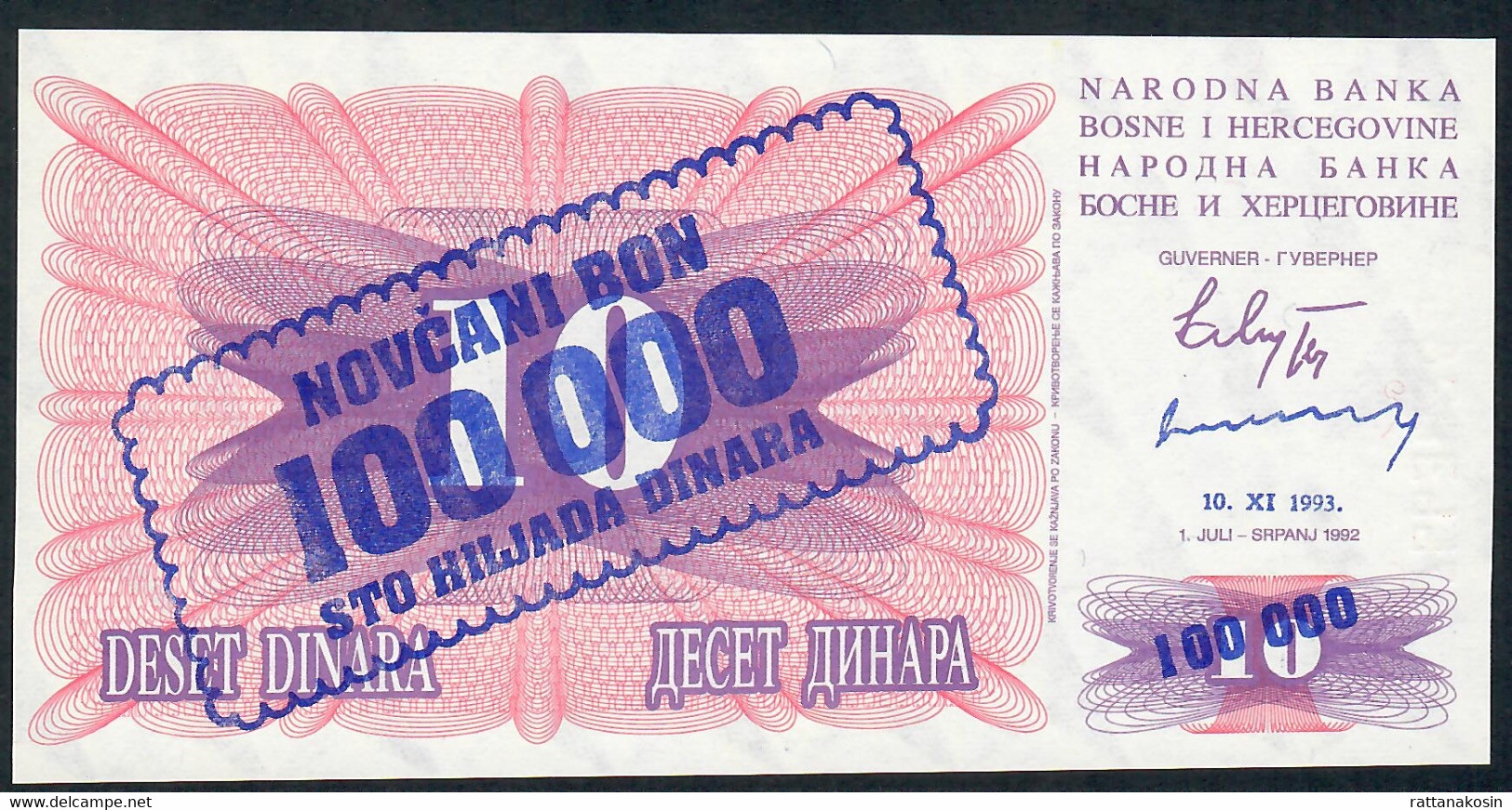 BOSNIE HERZEGOVINE  P34b   100.000  DINARA  10.11.1993  #GF       UNC. - Bosnia And Herzegovina