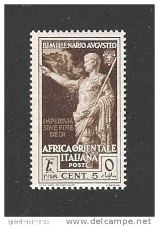 AFRICA ORIENTALE ITALIANA - 1938: Valore Da 5 C. Nuovo S.t.l. Bimillenario Nascita Augusto - In Buone Condizioni. - Italian Eastern Africa