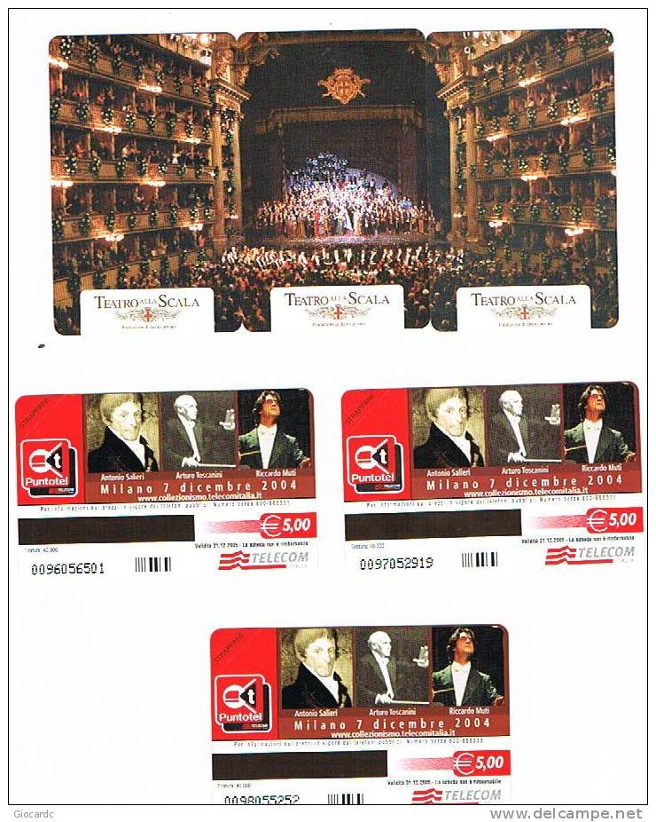 TELECOM ITALIA - CAT. C. & C.  F3999-4001  TEATRO ALLA SCALA DI MILANO - PUZZLE COMPLETO DI 3 SCHEDE NUOVE - Publiques Thématiques