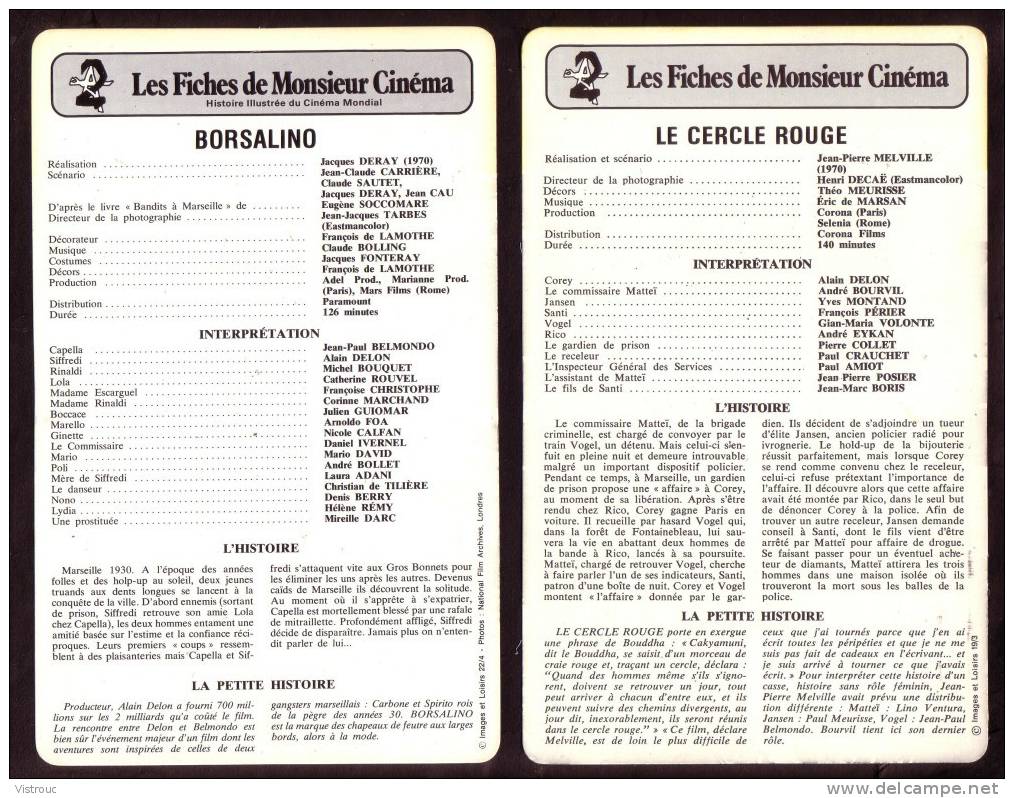 10 fiches cinéma (10 scans) : filmographie de  1967 à 71, avec  A. DELON, J. FONDA, J-P. BELMONDO, P. MEURISSE...