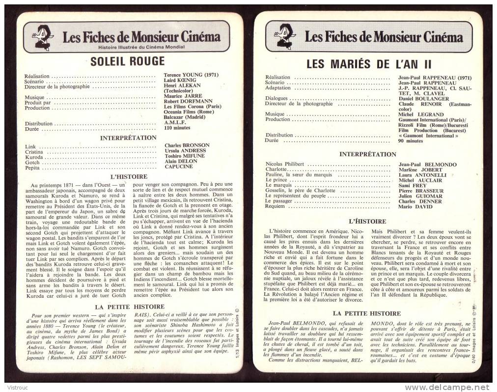 10 fiches cinéma (10 scans) : filmographie de  1967 à 71, avec  A. DELON, J. FONDA, J-P. BELMONDO, P. MEURISSE...