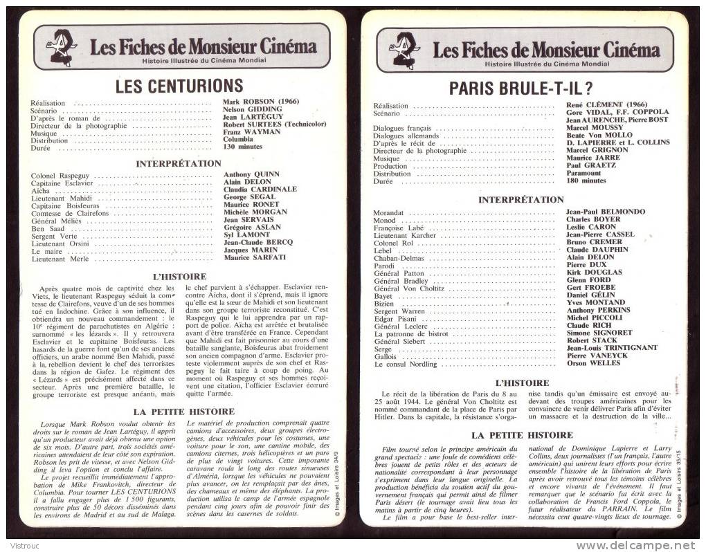 10 fiches cinéma (10 scans) : filmographie de  1964 à 67, avec  U. ANDRESS,J. ROCHEFORT, J-P. BELMONDO, S.LOREN...