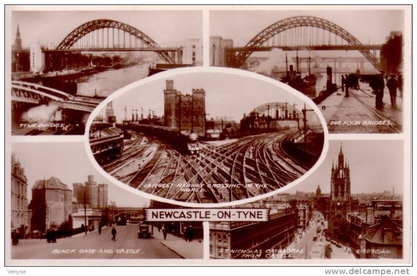 Carte Photo Ancienne Multivues NEWCASTLE-ON-TYNE ¤ Largest Railway Crossing In The World ! - Newcastle-upon-Tyne