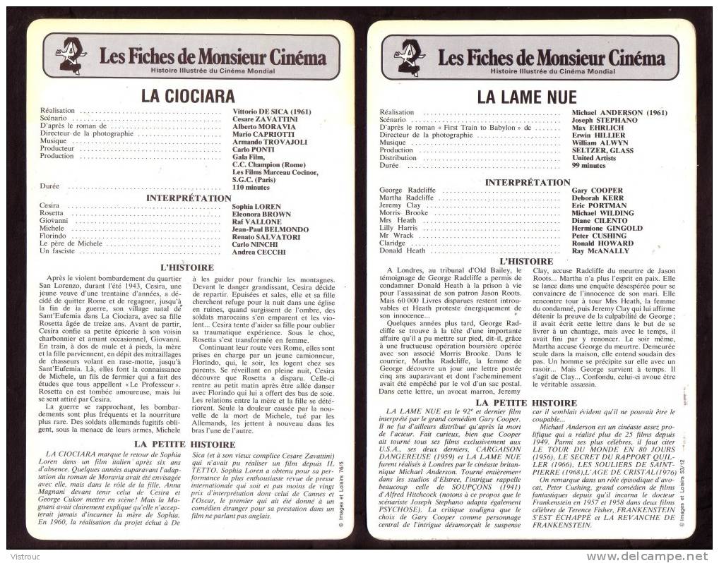 10 Fiches Cinéma (10 Scans) : Filmographie De  1960 à 64, Avec  C.CARDIN, CH. AZNAVOUR, J-P. BELMONDO, S.LOREN... - Autres & Non Classés