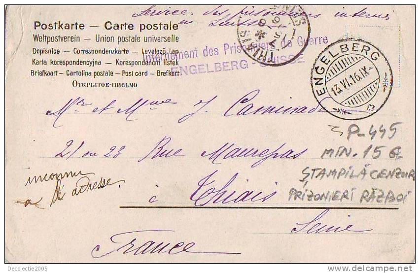 P445 Switzerland Engelberg Mit Titlis Prisonniers De Guerre Censored  Used Good Shape Cca 1913 - Engelberg