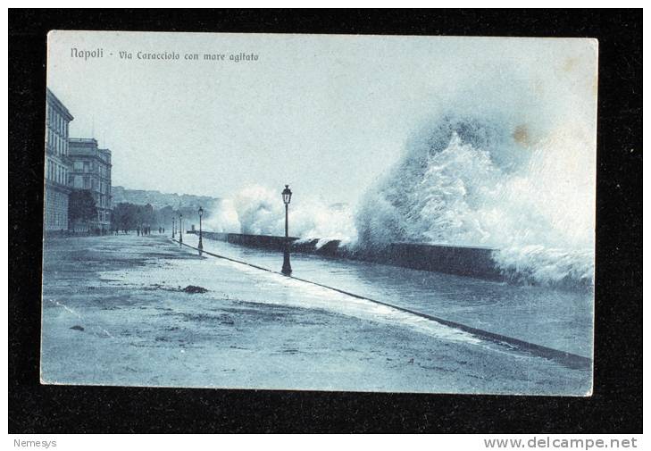 1929 NAPOLI SPETTACOLARE CARTOLINA VIA CARACCIOLO CON MARE AGITATO VIAGGIATA - Napoli