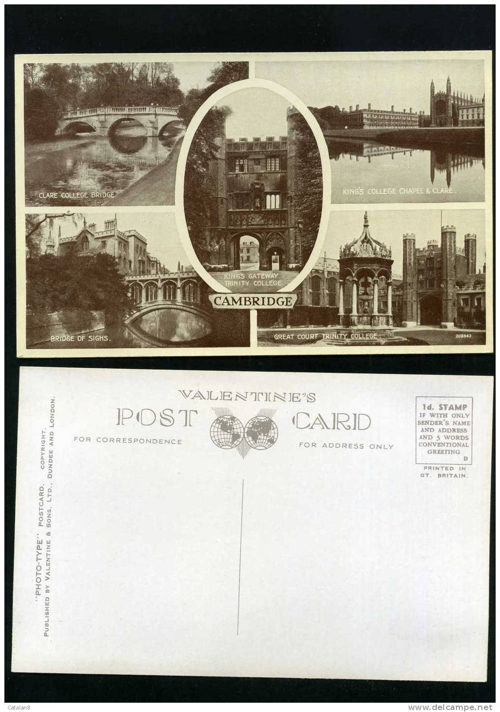 S871 CARTOLINA ILLUSTRATA INGHILTERRA CAMBRIDGE VEDUTINE VALENTINE'S POSTCARD FP.NV. - Cambridge