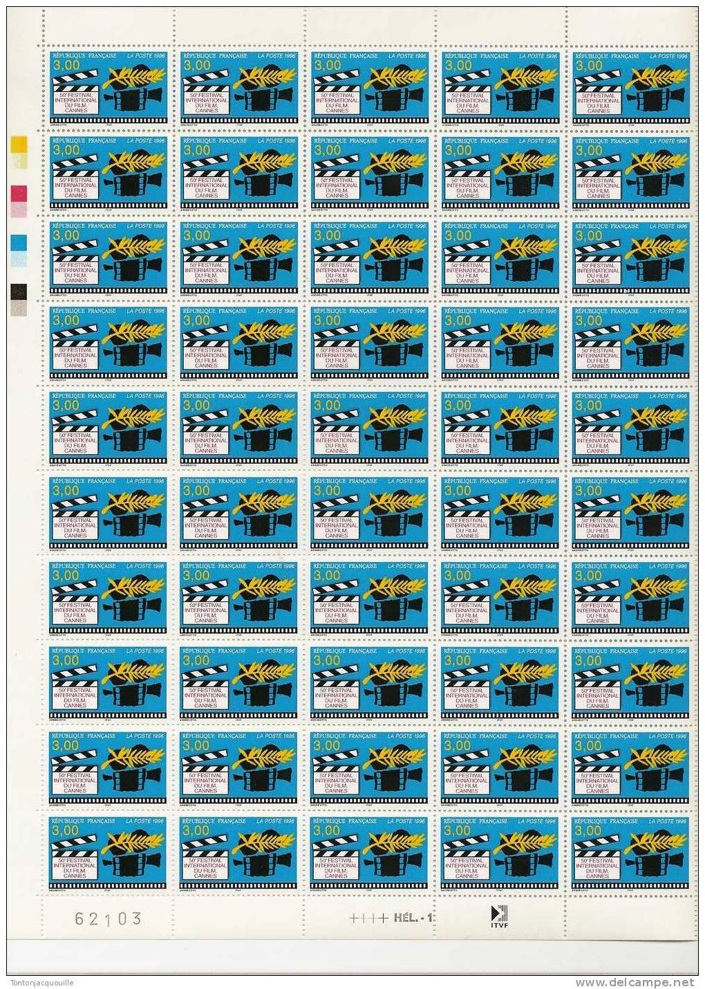 CANNES  50° FESTIVAL INTERNATIONAL DU FILM    ++  FEUILLE DE 50 TIMBRES A  3,00 - Feuilles Complètes