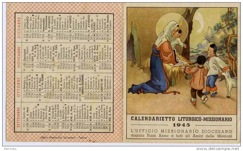 SANTINO - Calendario Liturgico-Missionario 1945 -   (S105) - Klein Formaat: 1941-60
