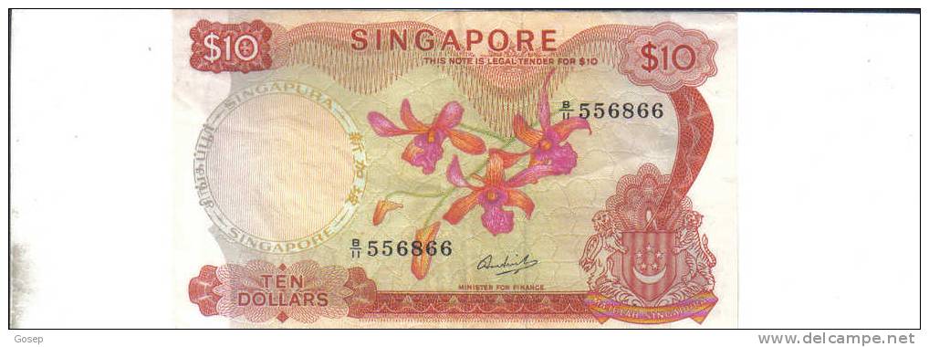 Singapore-$10---(1967)-red On--u.n.c - Singapore