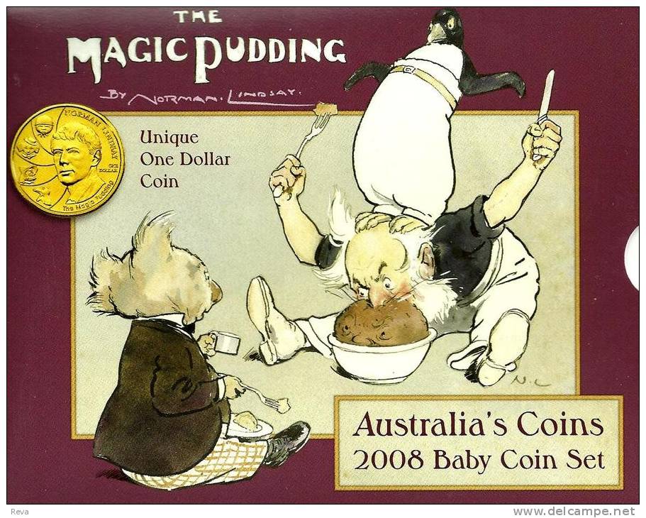 AUSTRALIA SET 5C-$2 BABY MAGIC PUDDING WITH UNIQUE $1 QEII 2008 UNC ONE YEAR TYPE READ DESCRIPTION CAREFULLY !!! - Sets Sin Usar &  Sets De Prueba