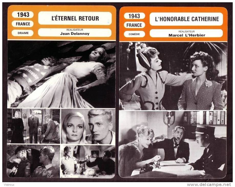 10 Fiches Cinéma (10 Scans) : Filmographie De  1943 Et 1944, Avec  A. LEGALL, D. POWELL, J. COCTEAU,... - Altri & Non Classificati