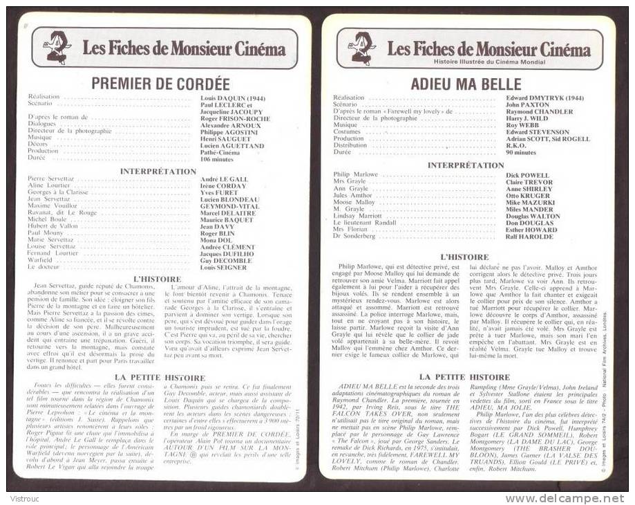 10 fiches cinéma (10 scans) : filmographie de  1943 et 1944, avec  A. LEGALL, D. POWELL, J. COCTEAU,...