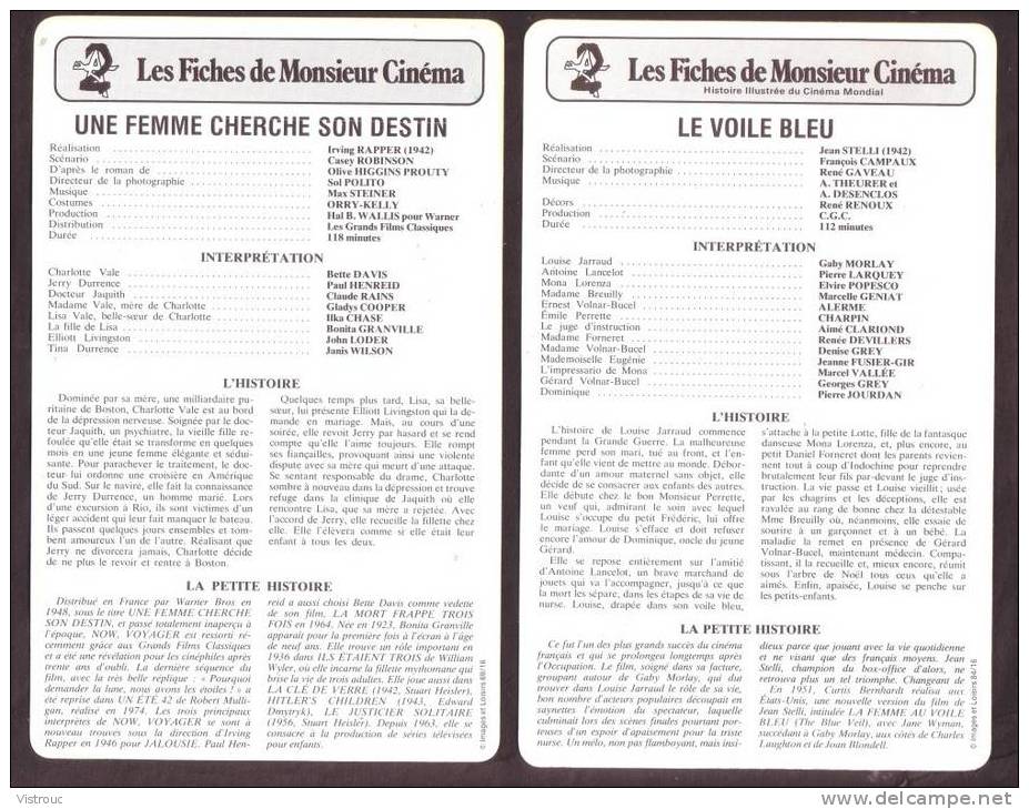 10 fiches cinéma (10 scans) : filmographie de l'année 1942, avec  P. FRESNAY, J. TISSIER, B. DAVIS,..