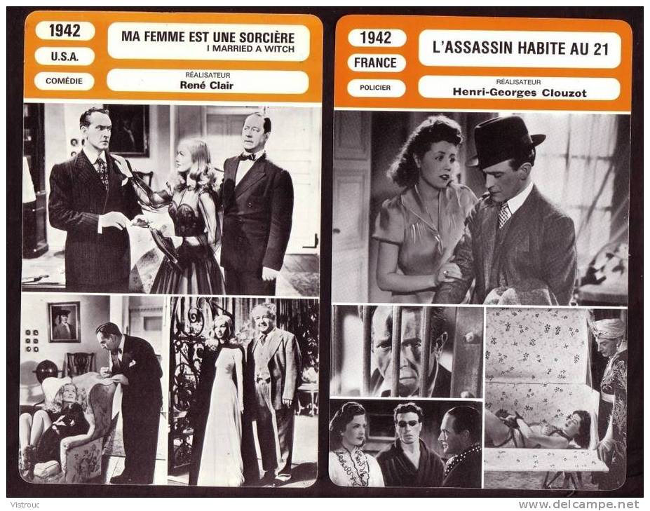 10 fiches cinéma (10 scans) : filmographie de l'année 1942, avec  P. FRESNAY, J. TISSIER, B. DAVIS,..