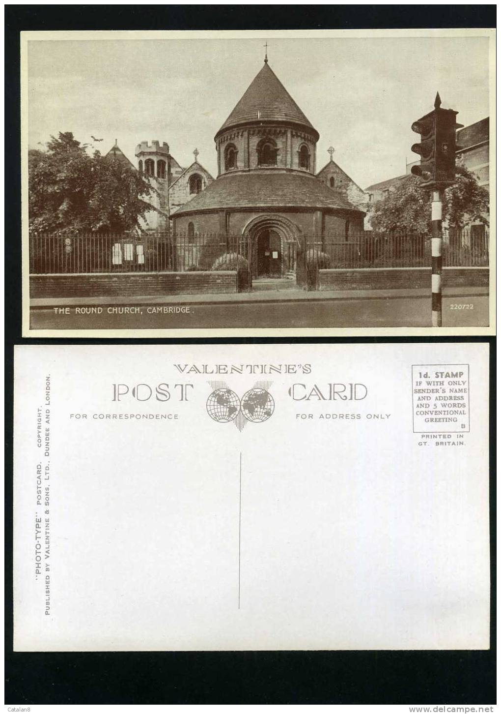 S874 CARTOLINA ILLUSTRATA INGHILTERRA CAMBRIDGE THE ROUND CHURCH VALENTINE´S POSTCARD FP.NV. - Cambridge