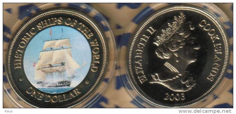 COOK ISLANDS $1 FAMAOUS SHIP  USS CONSTITUTION  FRONT COLOURED QEII BACK 2003 PROOFLIKE READ DESCRIPTION CAREFULLY!!! - Cookinseln