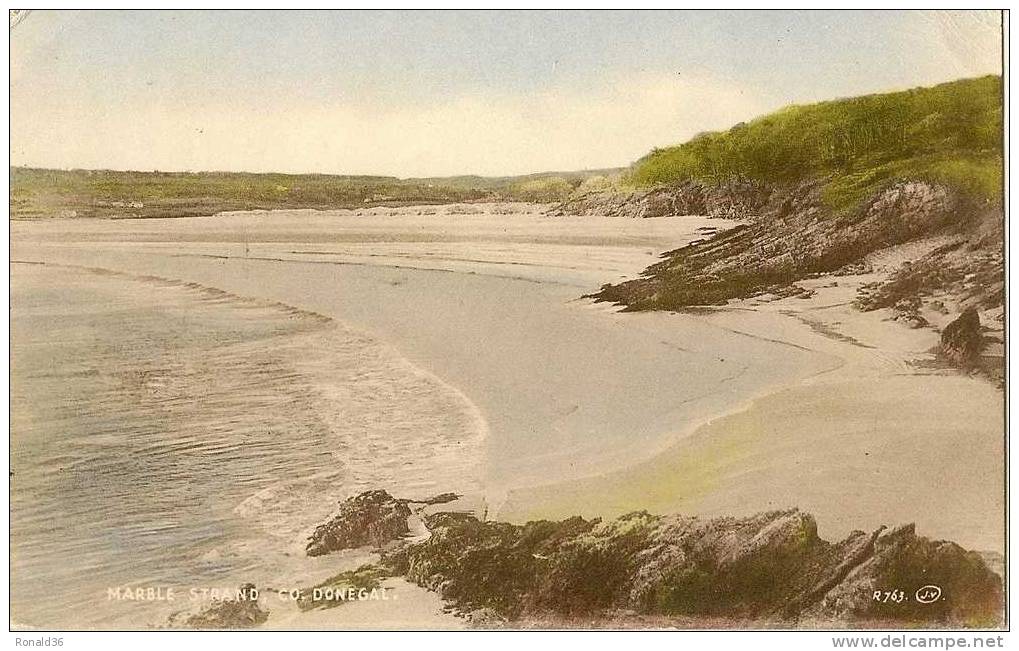 Cp IRLANDE MARBLE STRAND CO DONEGAL , Plage Et Mer ( Timbres Et Cachet ) - Donegal