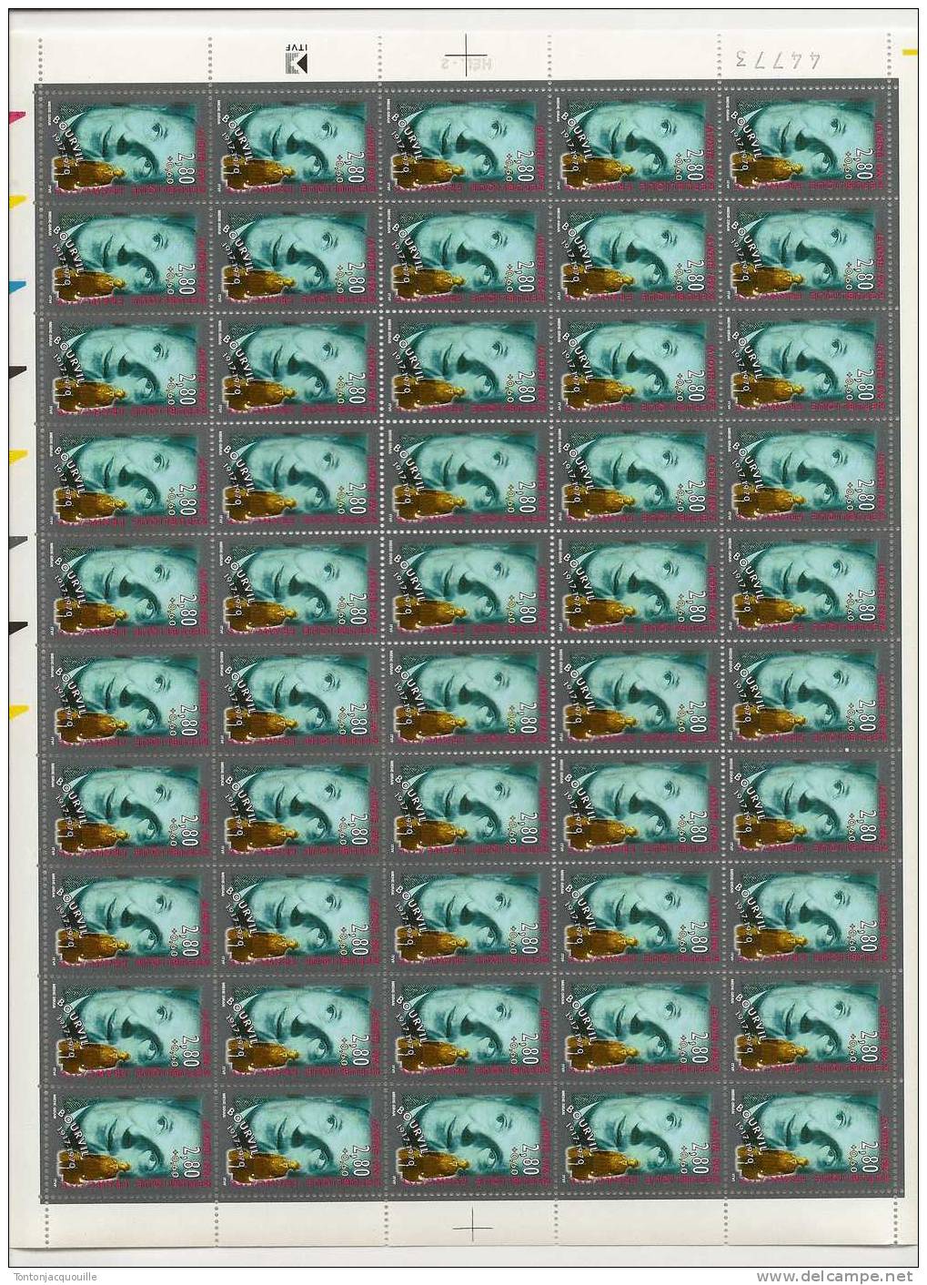 BOURVIL  1917-1970   ++   FEUILLE DE 50 TIMBRES  A  2,80+0,60 - Feuilles Complètes