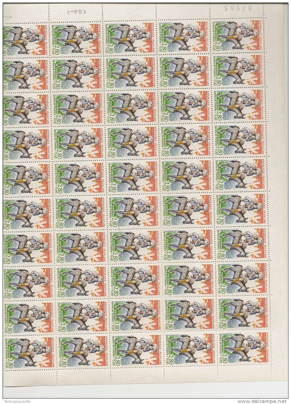 LES SANTONS DE PROVENCE-LE MEUNIER ++   FEUILLE DE 50 TIMBRES  A  2,80+0,60 - Volledige Vellen