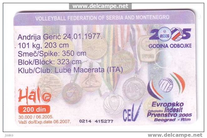 ANDRIJA GERIC  ( Serbia Rare Chip Card - Only 30.000 Ex. ) Volleyball Pallavolo Volley Ball Flugball Voleibol Sport - Jugoslawien