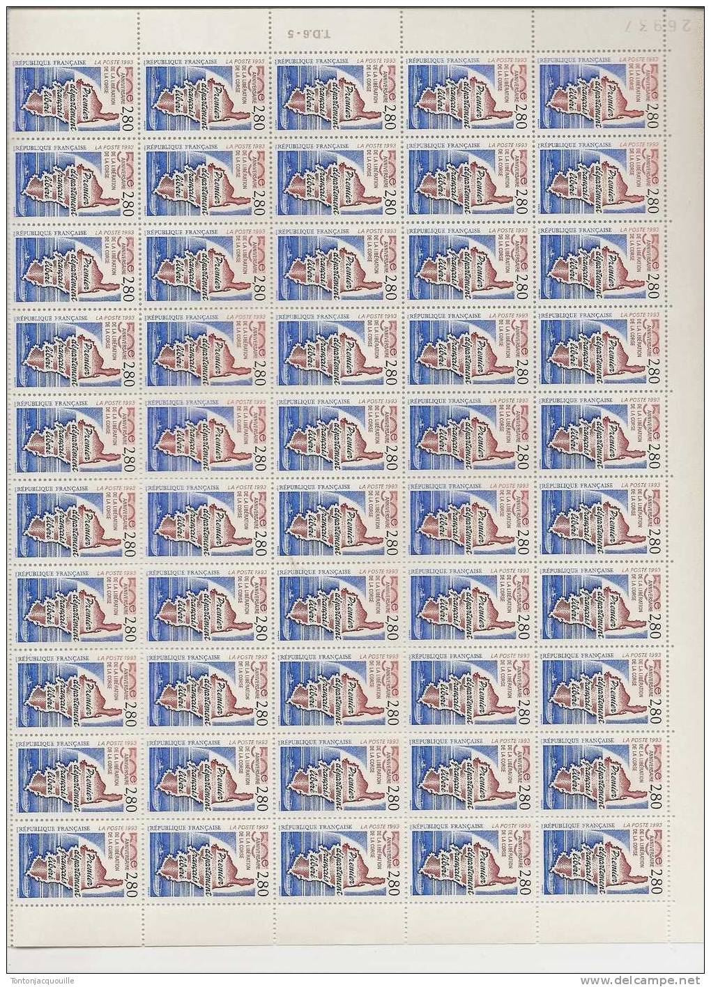 LA CORSE PREMIER DEPARTEMENT FRANCAIS LIBERE ++   FEUILLE DE 50 TIMBRES  A  2,80 - Full Sheets